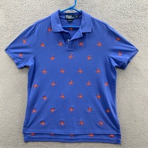 Ralph Lauren Custom Fit Polo Shirt Blue AllOver Embroidered Spider Print Men’s L